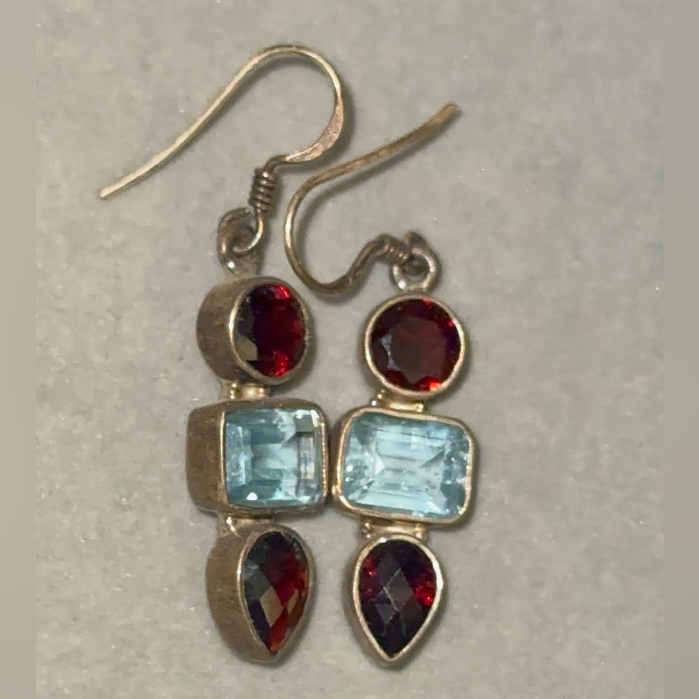 Elegant Blue and Red Gemstone Earrings